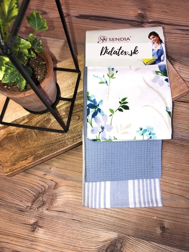 Sendia Textil A-1 Kuchynské utierky 3 Set Kvety svetlomodré