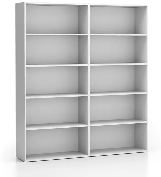 Dvojitý vysoký kancelársky regál SEGMENT, 8 políc, 1660 x 350 x 1880 mm, biela