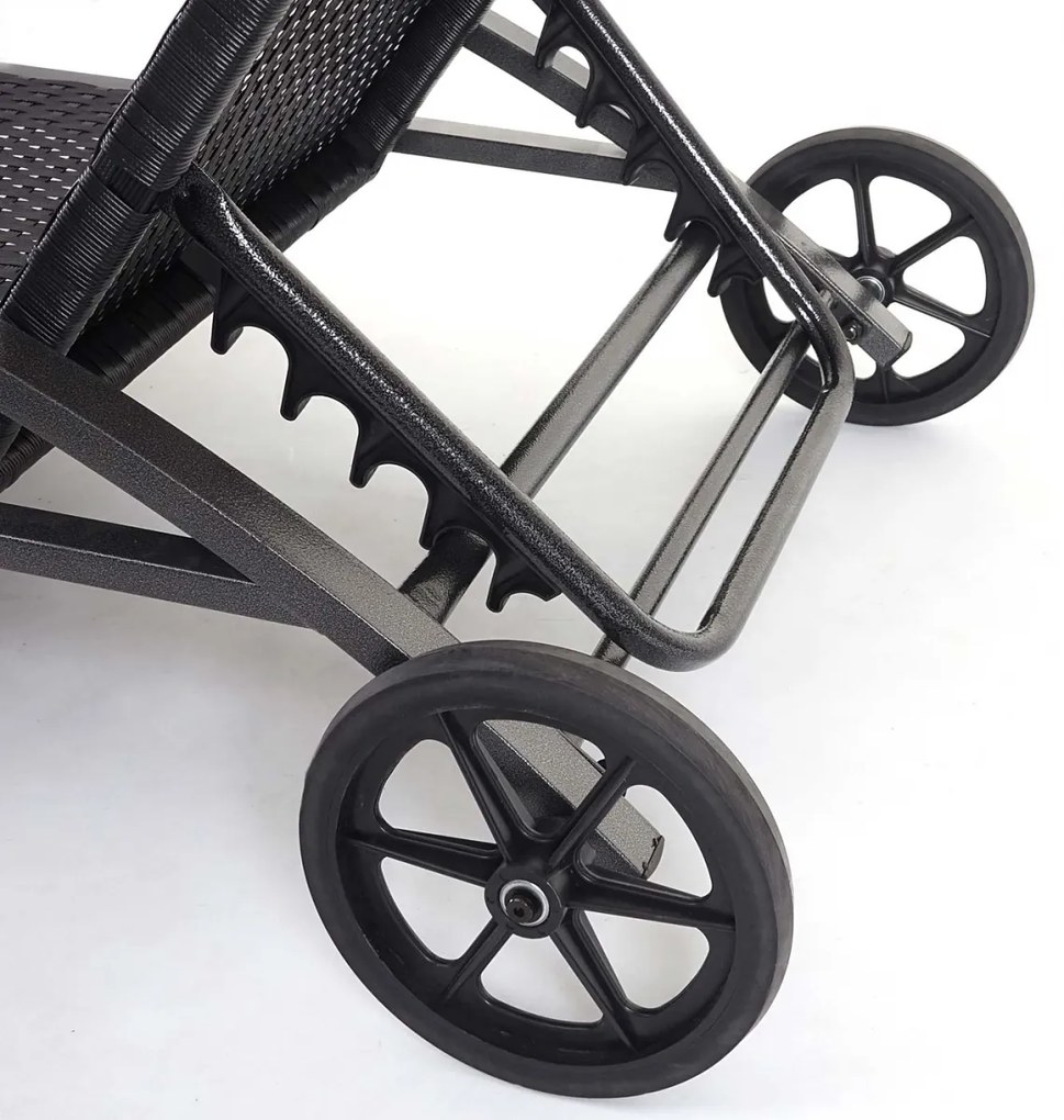 Set 2 záhradných lehátok HWC-E27, polyratan, čierne vankúše - tmavo sivá