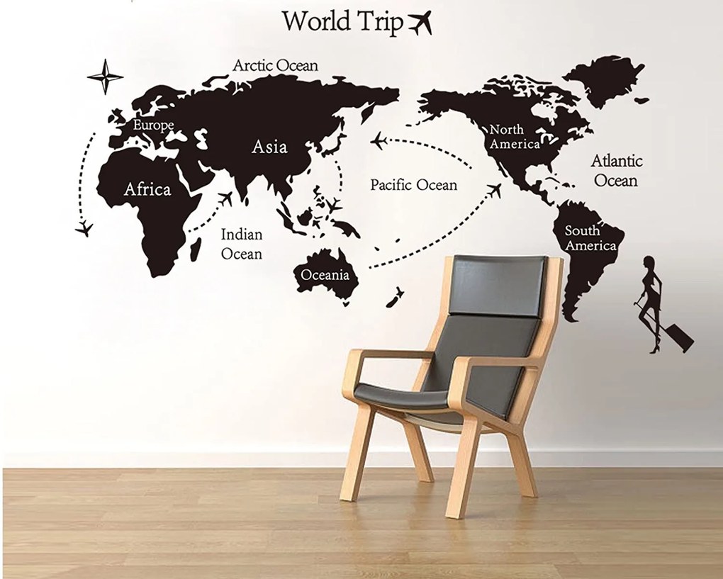 Veselá Stena Samolepka Mapa cesta okolo Sveta