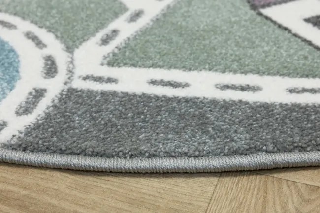 Detský koberec C262A Ulice svetlosivý / zelený / tyrkysový kruh