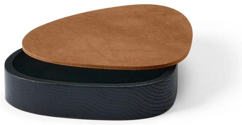 Čierny/v prírodnej farbe drevený/z eko kože úložný box s vekom/dekoratívny 14x12,5x3,5 cm Curve Nupo – LIND DNA