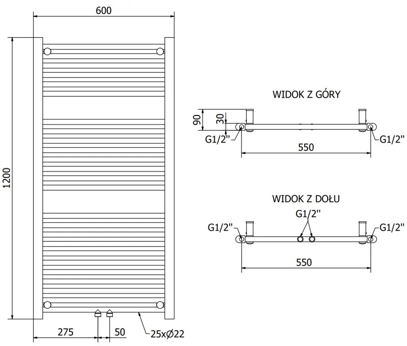 Mexen Mars, vykurovacie teleso 1200 x 600 mm, 617 W, čierna, W110-1200-600-00-70