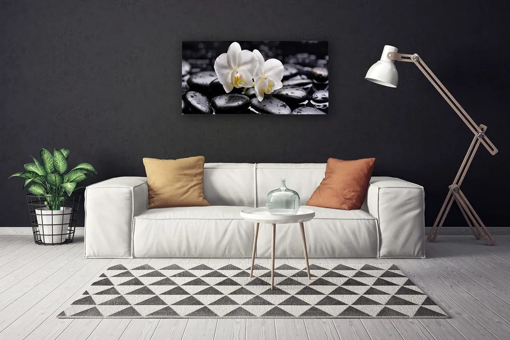 Obraz Canvas Kamene zen biela orchidea 125x50 cm