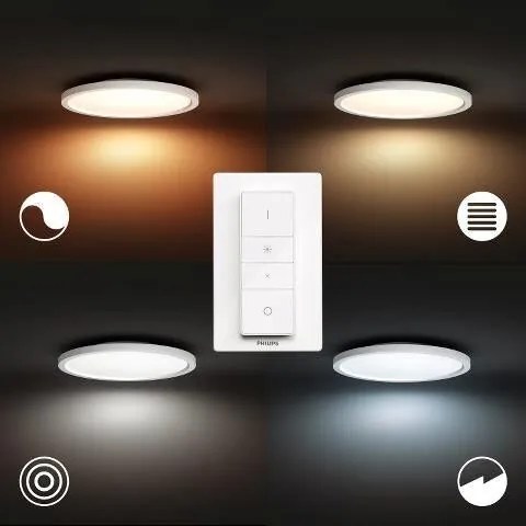 PHILIPS HUE Stropný LED šikovný stmievateľný panel HUE AURELLE s vypínačom, 21W, teplá biela-studená biela, okrú