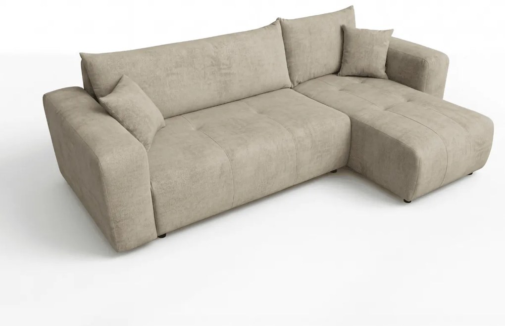 Béžová rozkladacia rohová pohovka SORELA, obojstranná + 2 vankúšiky zdarma