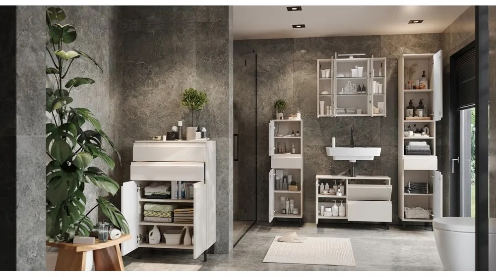 Krémová vysoká kúpeľňová skrinka 60x97 cm Salinas – Germania