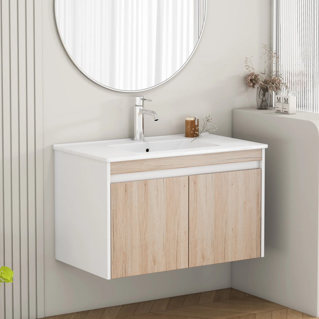 Závesná skrinka pod umývadlo Houseland Morvia 80 cm dub/biela