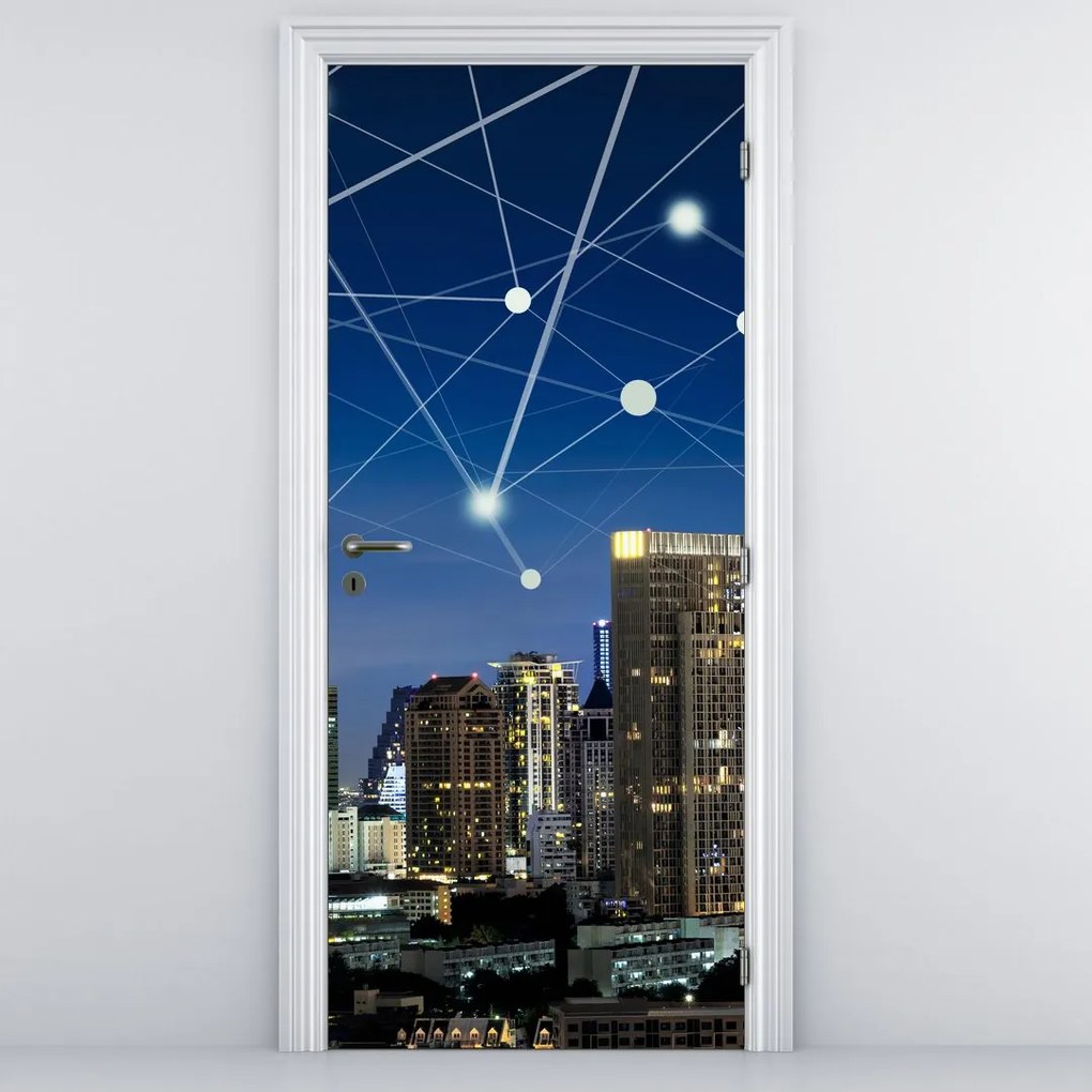 Fototapeta na dvere - Veľkomesto v noci (95x205cm)