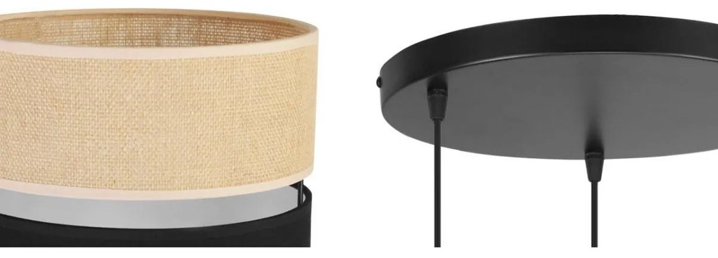 Závesné svietidlo Juta, 3x jutové/čierne textilné tienidlo, o, b