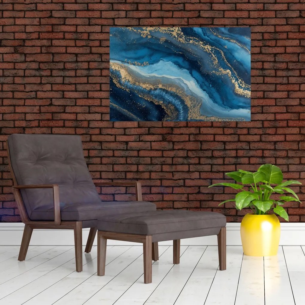 Obraz - Modrá mramorová abstrakcia (90x60 cm)