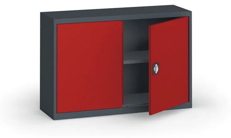 Plechová policová skriňa na náradie KOVONA, 800 x 1200 x 400 mm, 1 polica, antracit/červená