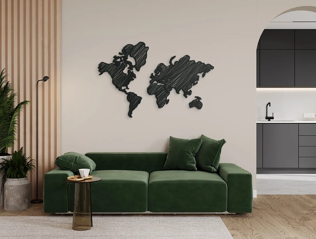 drevko Moderná dekorácia mapa sveta na stenu Rozmer obrazu: 42,5 x 65 cm, Farba dekorácie: Čierna