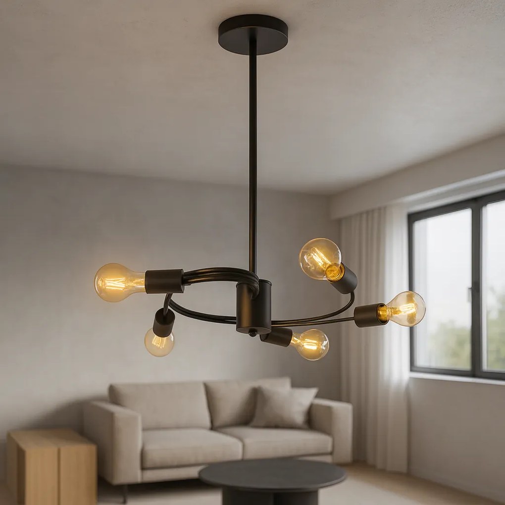 Toolight - Stropné svietidlo 5xE27 60W APP739-5CP, čierna, OSW-01104