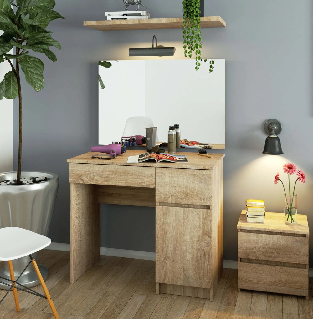 Toaletný stolík Parijat (dub sonoma) (so zrkadlom) (P). Akcia -22%. Vlastná spoľahlivá doprava až k Vám domov. 1070898