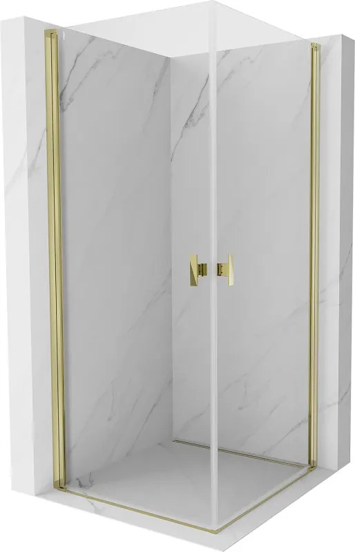 Mexen Mist-B Duo, 2-krídlový výklopný sprchový kút 95 x 95 cm, číre sklo, zlatý lesklý profil, 8A2-095-095-50-00