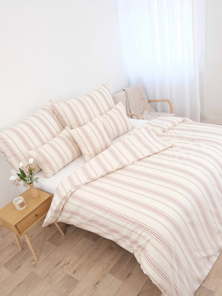 Predĺžené bavlnené obliečky Natural - Prúžky červené