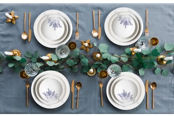 24-dielová jedálenská súprava, biela/modrá, porcelán