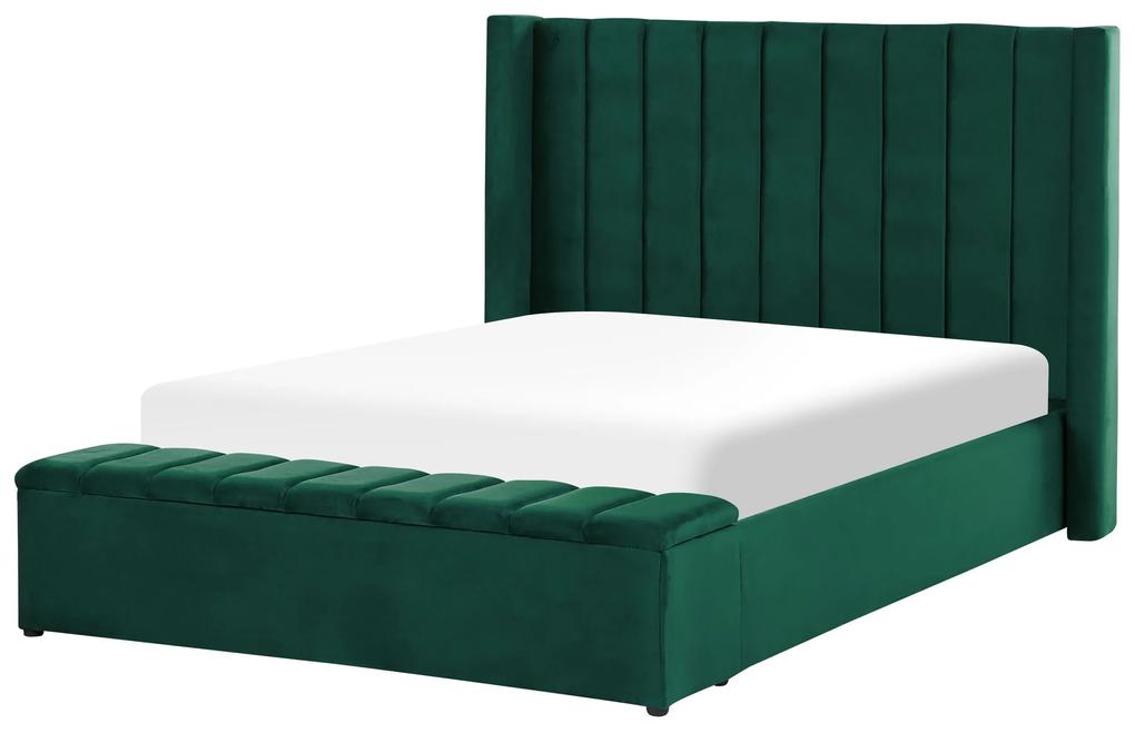 Zamatová posteľ s úložným priestorom 140 x 200 cm zelená NOYERS Beliani