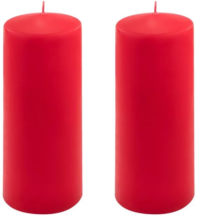Sada stĺpových sviečok, 20 cm, Ø 7,5 cm, červená, 6 ks