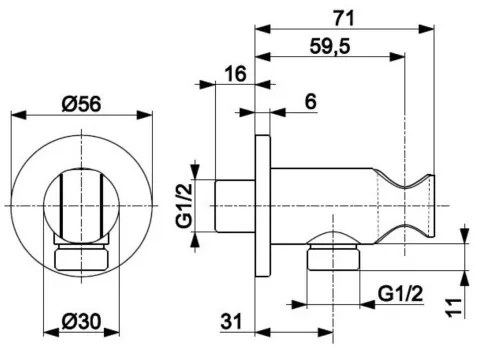 KFA Armatura 845-053-31 - Okrúhly držiak sprchy s vývodom MOZA mosadz/zlatá
