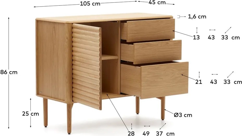 Nízka komoda v dekore duba v prírodnej farbe 105x86 cm Lenon – Kave Home