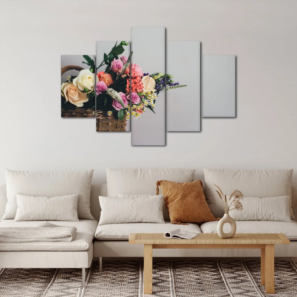 Obraz košíka s kvetinami (150x105 cm)