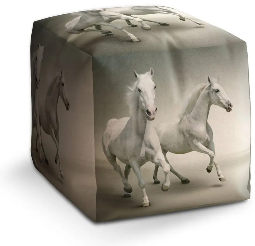 Taburet Cube dvaja bieli kone, sivá