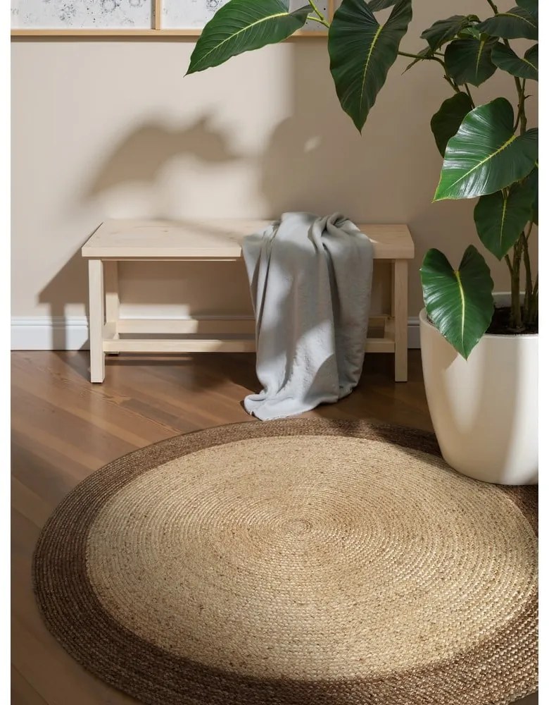 Obojstranný/ručne tkaný jutový okrúhly koberec sivobéžový ø 100 cm Jutta Greige – Hanse Home
