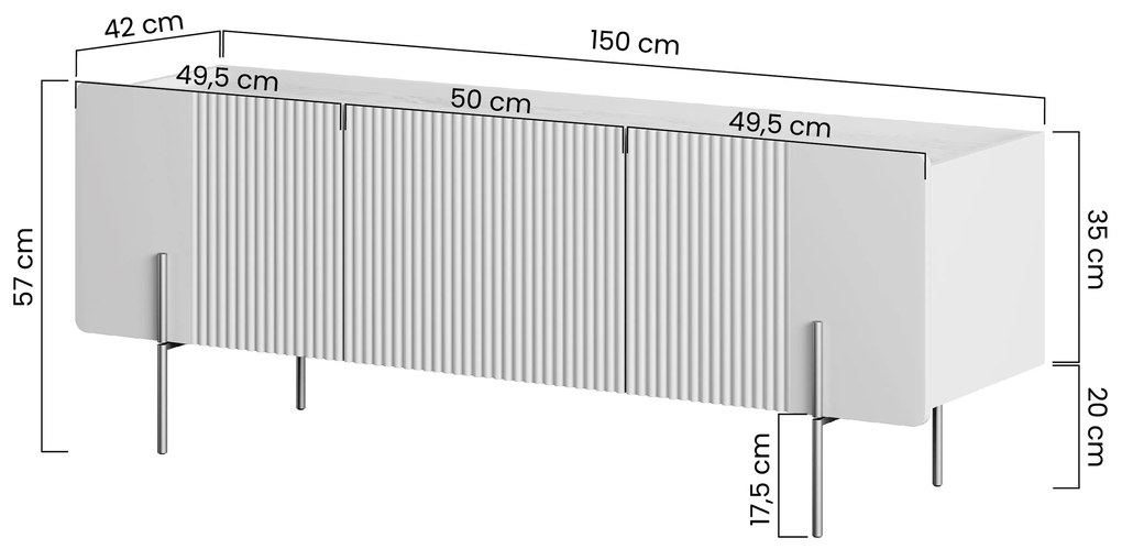 TV stolík Malmi 150 cm - kašmírová / crema bianca / čierna