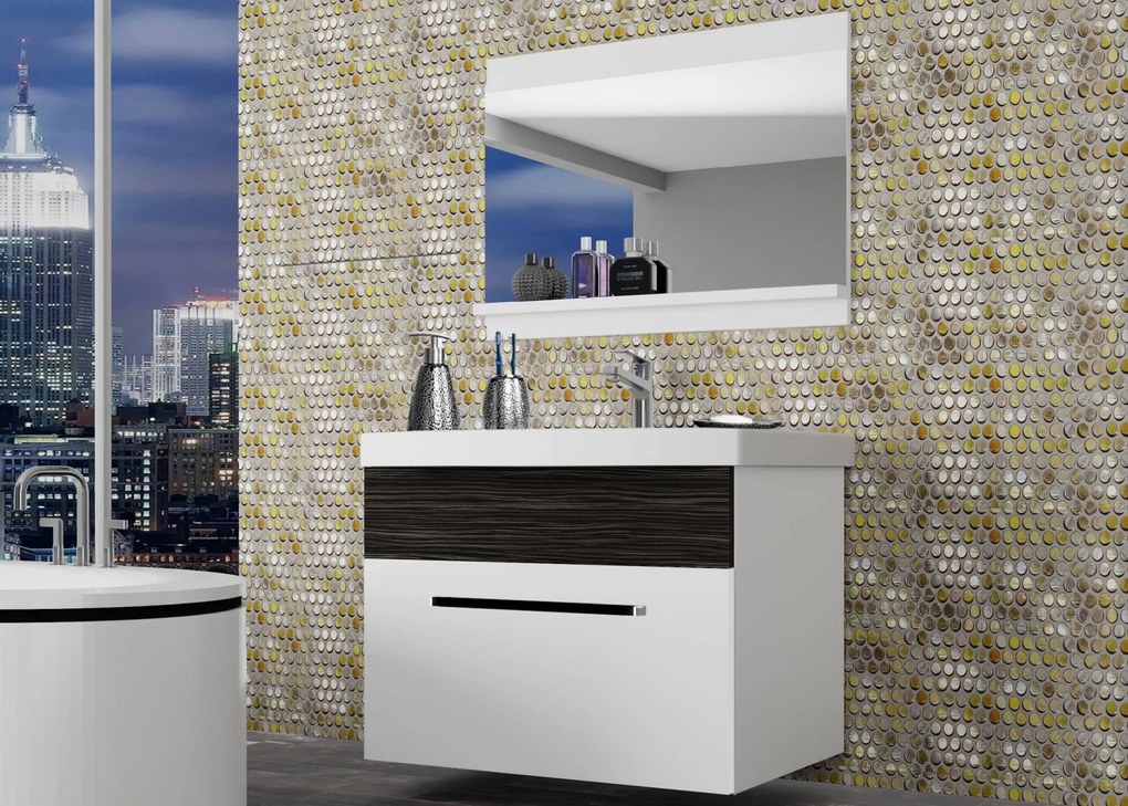 Kúpeľňový nábytok Belini biely mat / eben kráľovský + umývadlo + zrkadlo ROD M 1/0/W/WHK/0/ZW