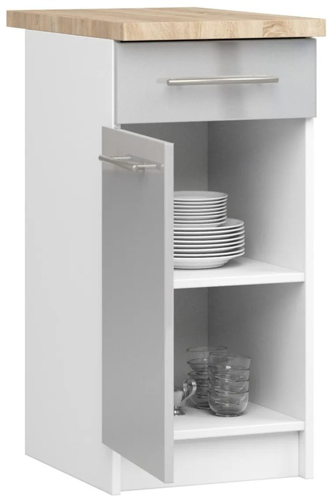 Kuchynská skrinka Olivie S 40 cm 1D 1S biela/metalický lesk/dub sonoma