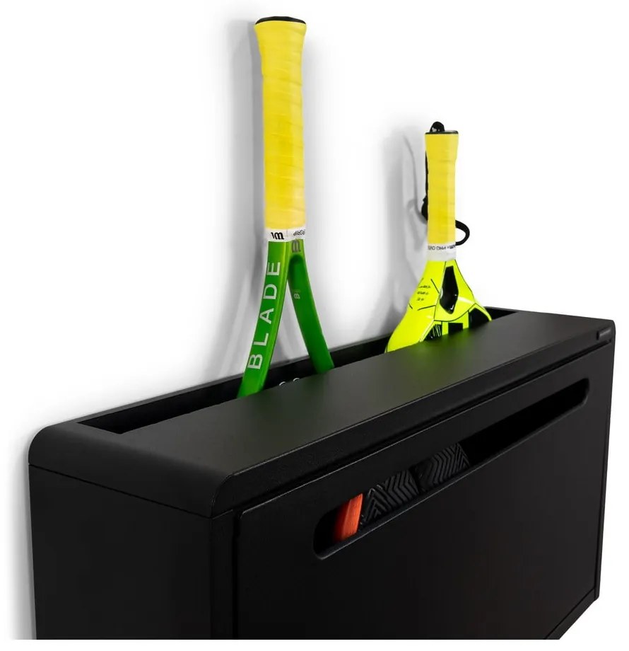 Čierna kovová výklopná/závesná skrinka na topánky 76x38x18 cm Sportiva – Spinder Design