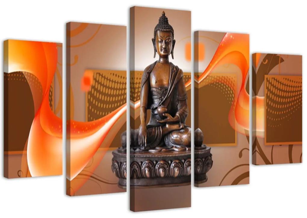 Obraz na plátně pětidílný Buddha Zen Spa hnědý - 200x100 cm