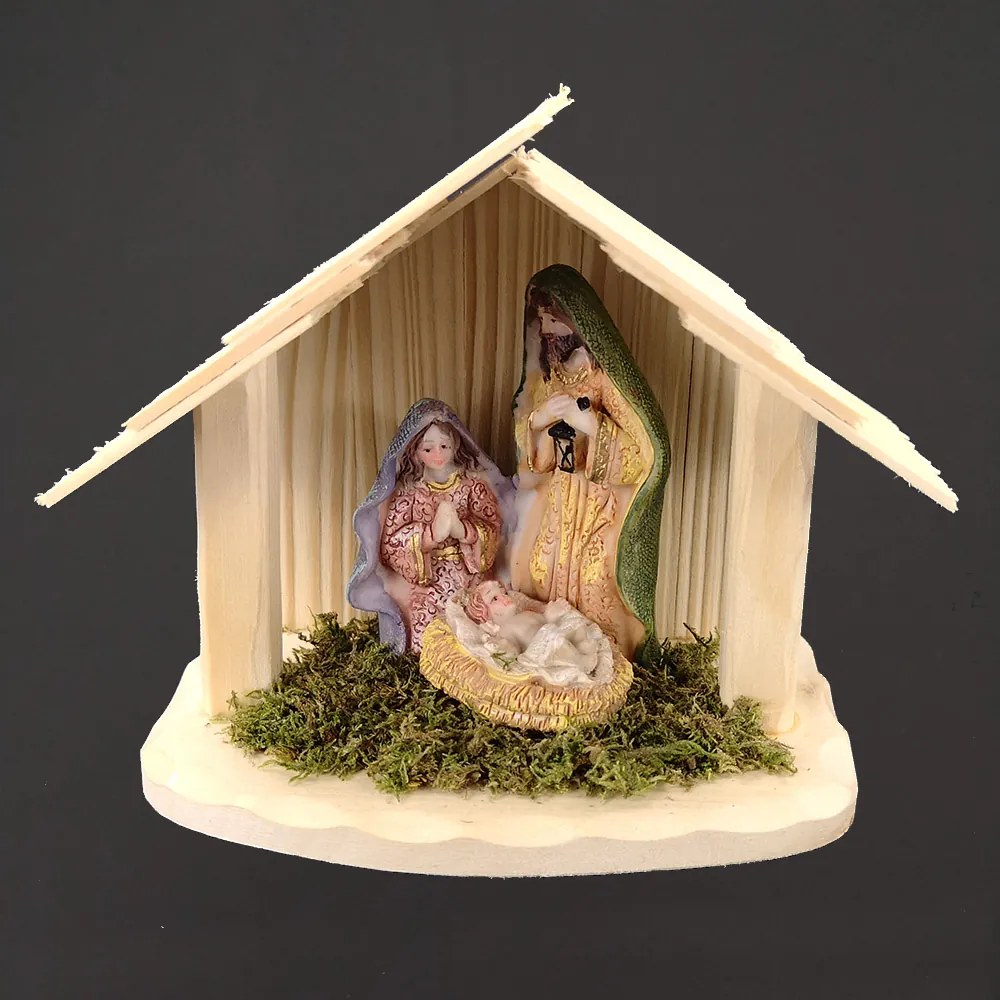 AMADEA Drevený betlehem s figúrkami, masívne drevo, 16,5 x 13,5 x 8,5 cm, český výrobok