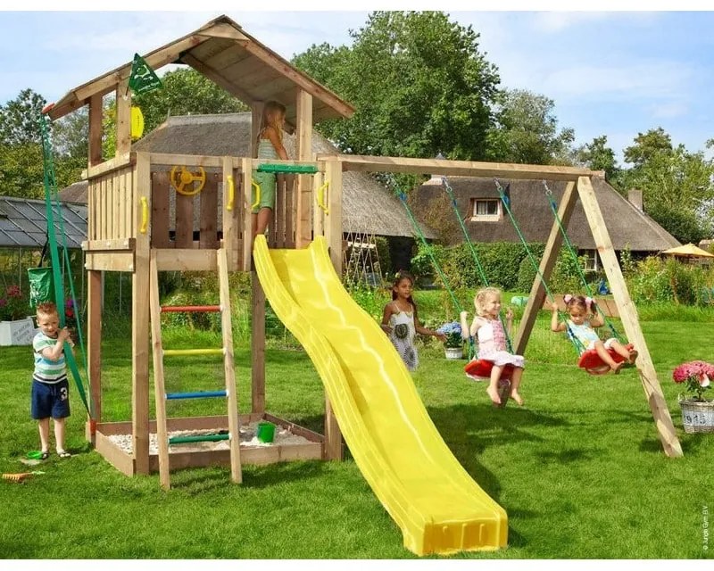 Ihrisko Jungle Chalet so šmykľavkou a modulom 2-Swing Frame 2.0