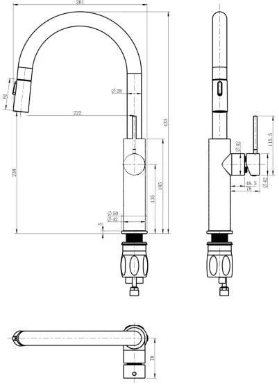 Sapho - Drezová batéria s vyťahovacou sprškou FLAWO matná čierna