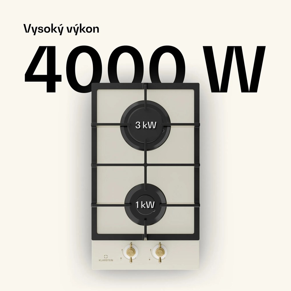 Klarstein Victoria Domino, plynová varná doska, 2 Sabaf horáky, sklokeramika, retro dizajn