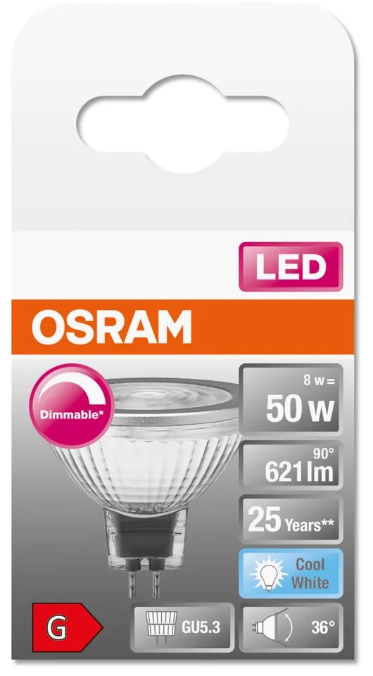 GU5.3 MR16 8W = 50W 621lm 4000K Neutrálna 36° CRI90 12V OSRAM SUPERSTAR stmievateľná LED žiarovka