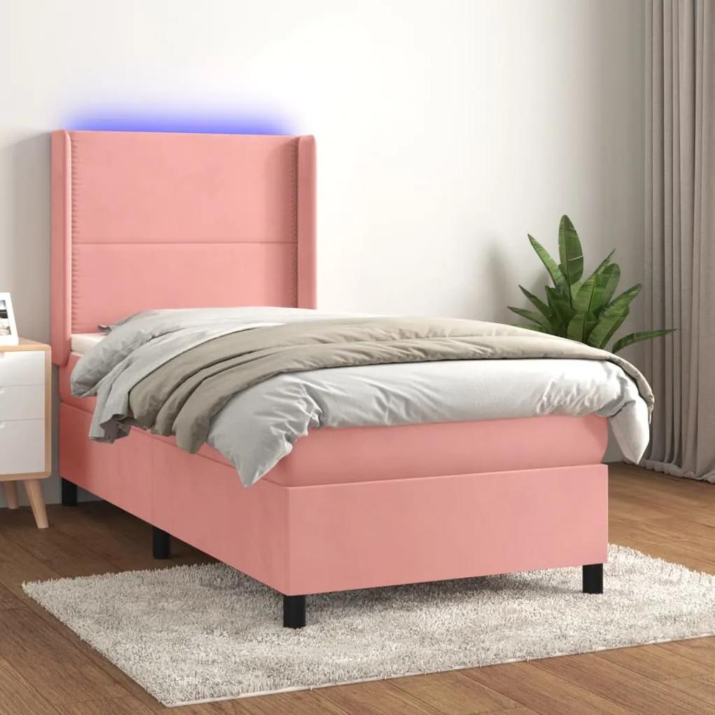 Posteľný rám boxsping s matracom a LED ružový 80x200 cm zamat 3139474