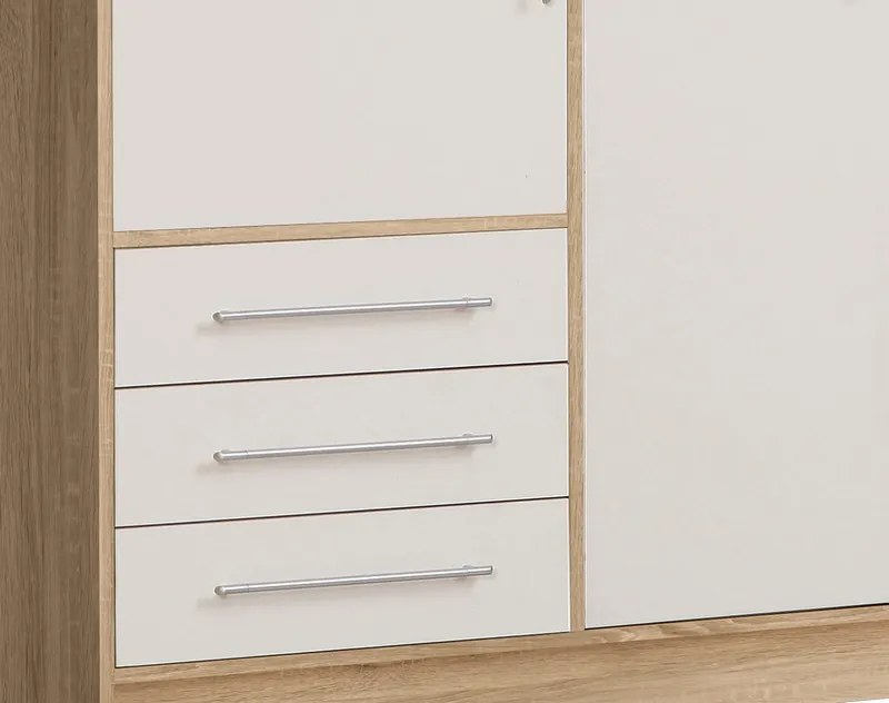 Šatníková skriňa Jupiter, 207 cm, dub sonoma/biela