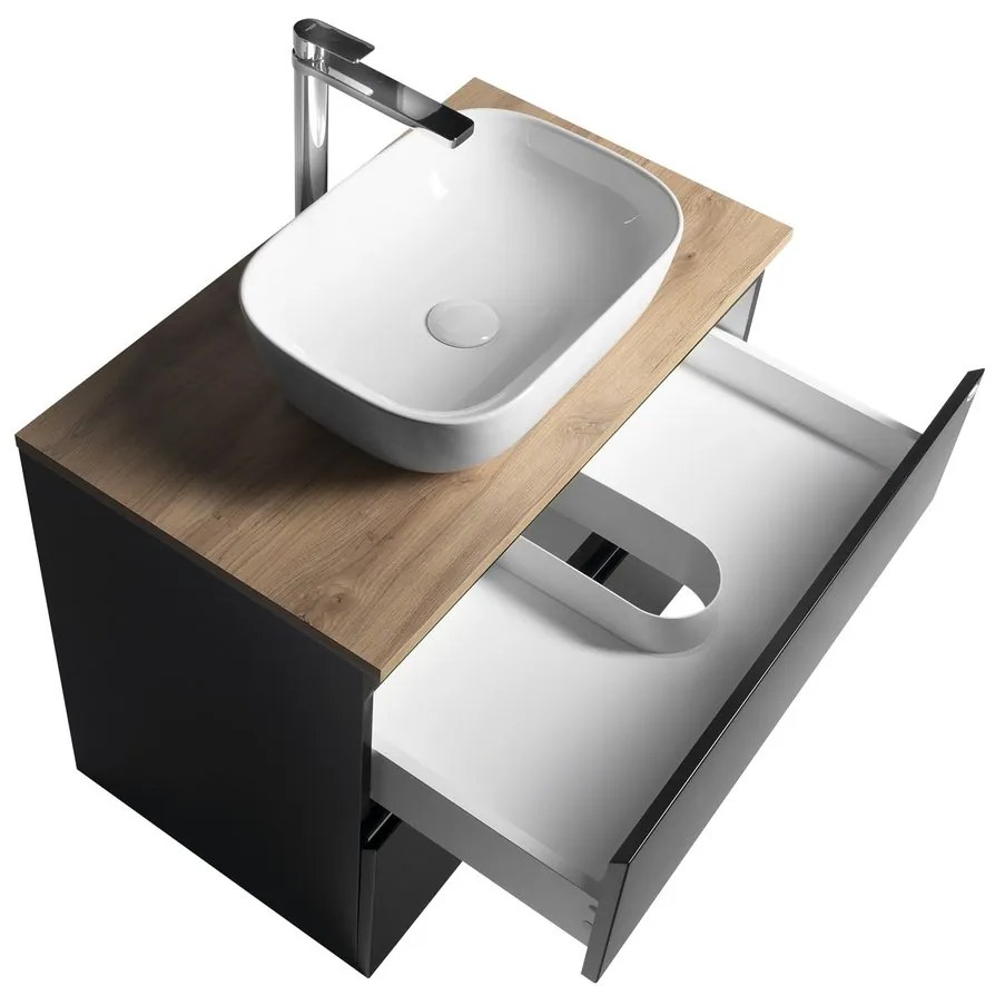 Aqualine Aqualine, ALTAIR skrinka s doskou 78,5 cm, čierna mat/dub emporio, AI680-01