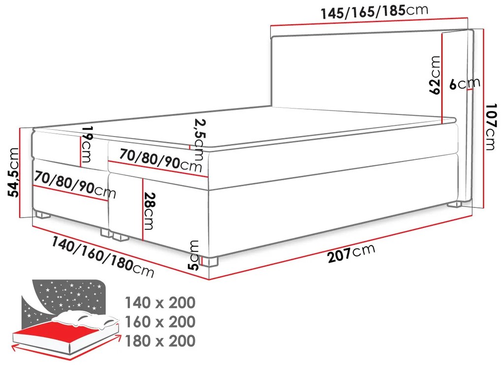 Moderná box spring posteľ Satore 180x200, hnedá