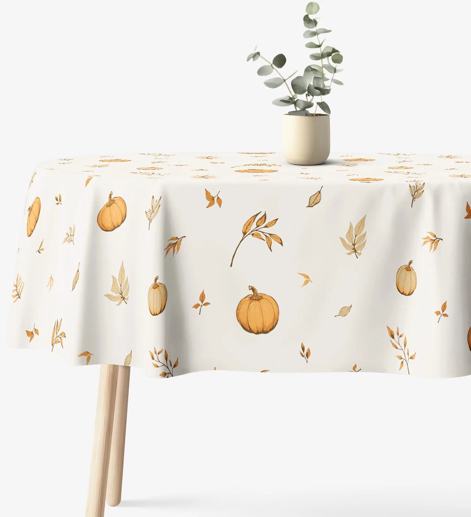 Goldea oválny obrus 100% bavlnené plátno - jesenné tekvice a lístky 120 x 160 cm
