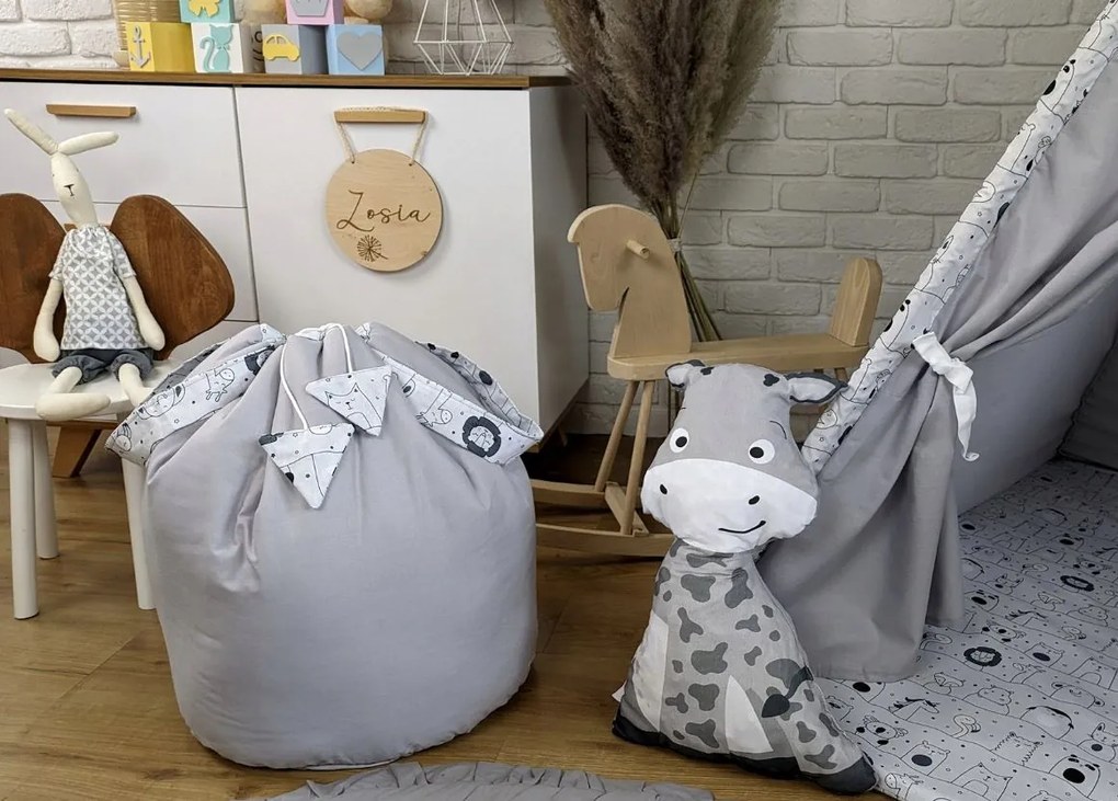 Detský kôš na hračky ANIMALS - MADAGASKAR - šedý