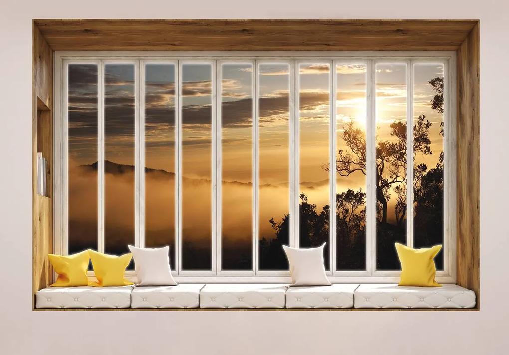 Fototapeta - Hory zahalené v hmle - okno (152,5x104 cm)