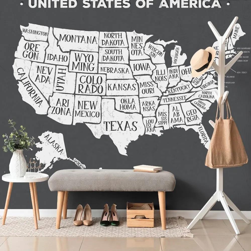 Samolepiaca tapeta náučná mapa USA v čiernobielom - 375x250