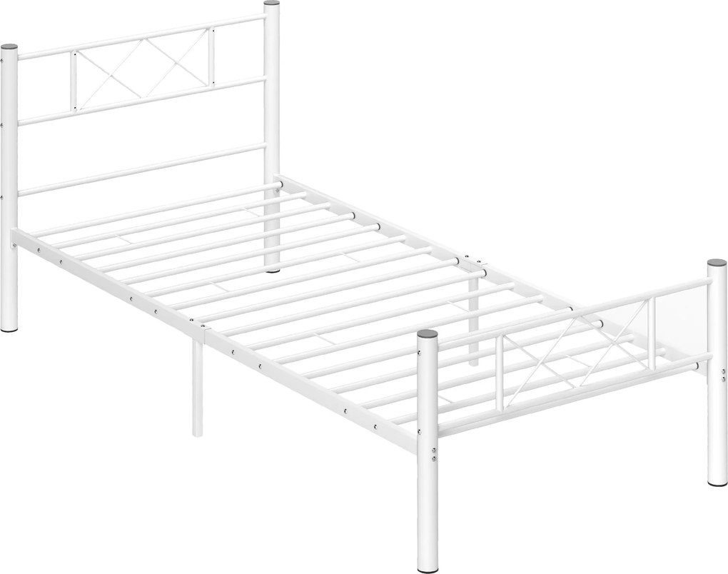 HOMCOM Rám postele pre matrac 200 x 90 cm, Rám postele 88 cm vysoký, jednoposteľový, vyrobený zo železa, pre spálňu a hosťovskú izbu, Biela | Aosom