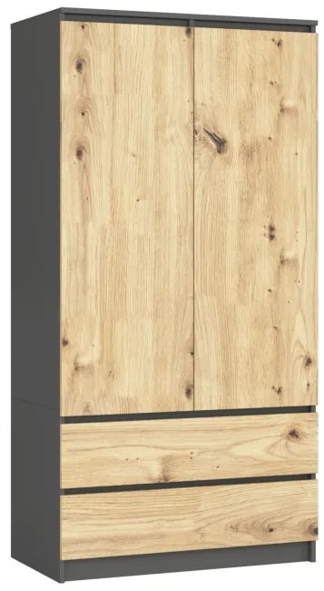 Skriňa S 90 cm 2D 2SZ CLP grafitová / sivá / dub artisan