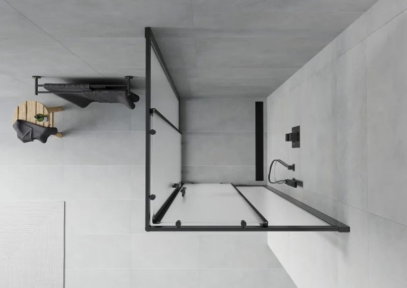 Mexen Rio, štvorcový sprchovací kút s posuvnými dverami 90(dvere) x 90(dvere) x 190 cm, 6mm sklo námraza, čierny profil, 860-090-090-70-30